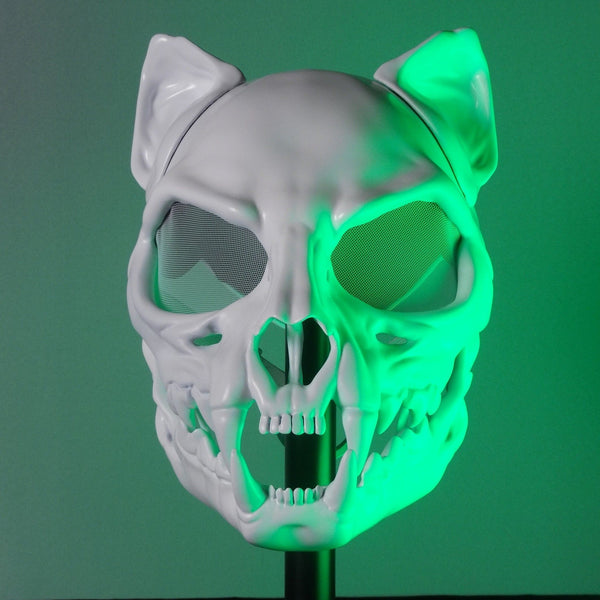 Cat Skull Mask White with Moving Jaw