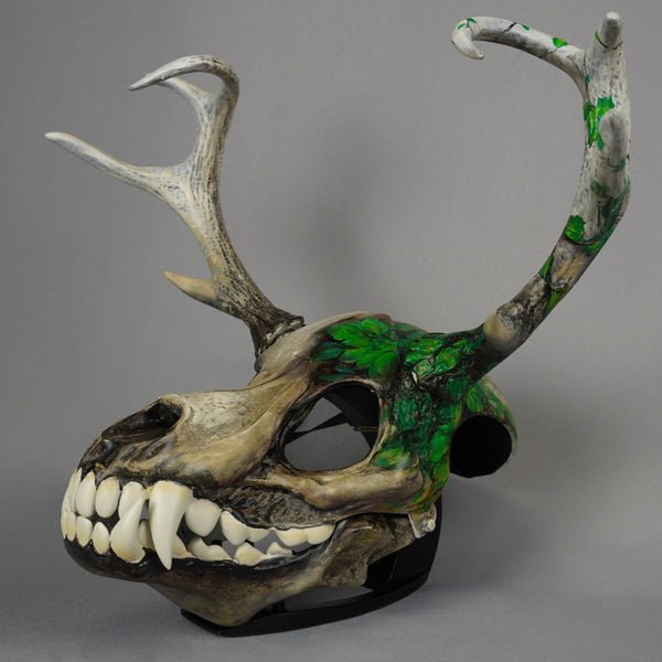 Deer Skull Wolf Mask with Green Leaf