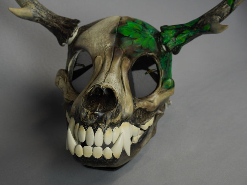 Deer Skull Wolf Mask with Green Leaf