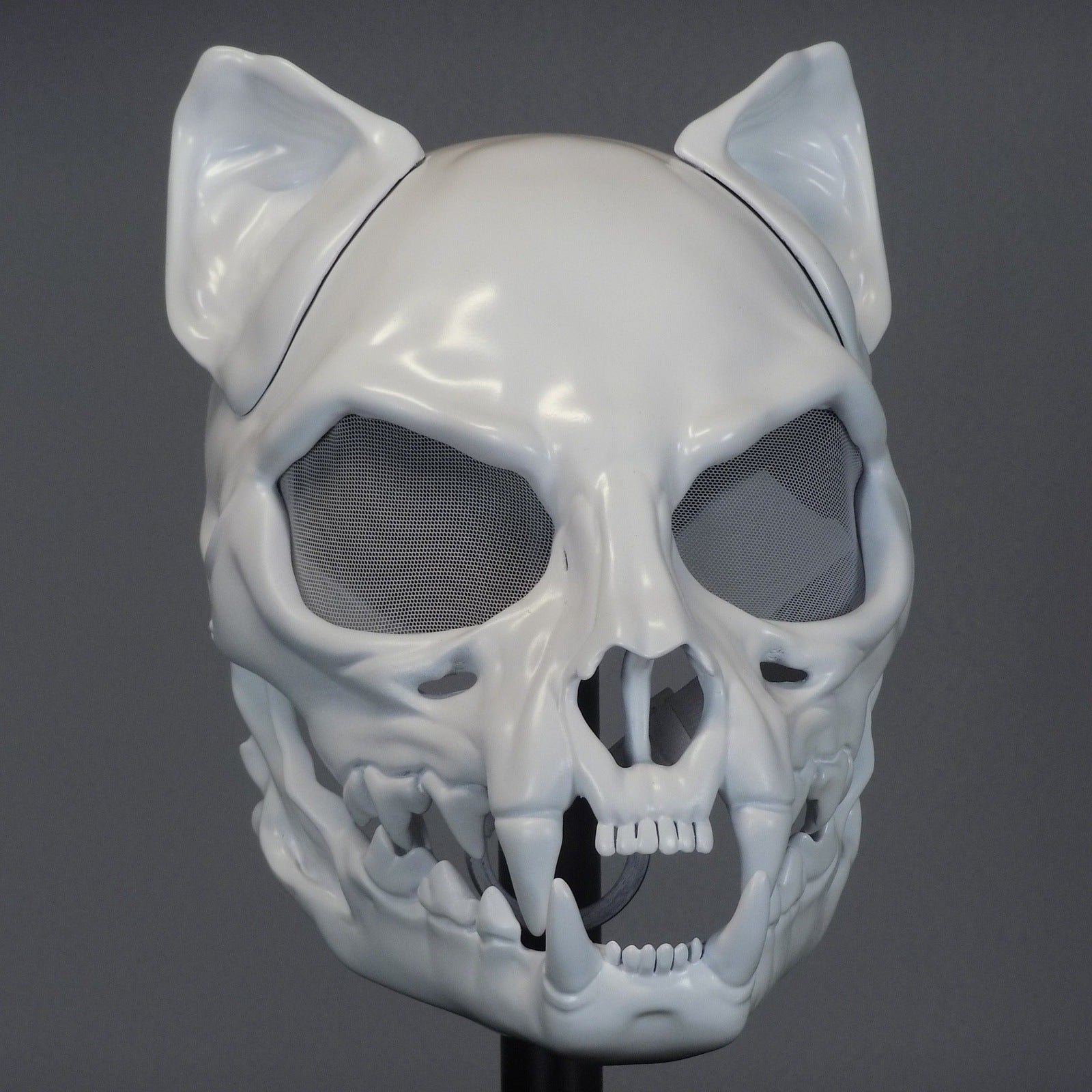 Cat Skull Mask White with Moving Jaw