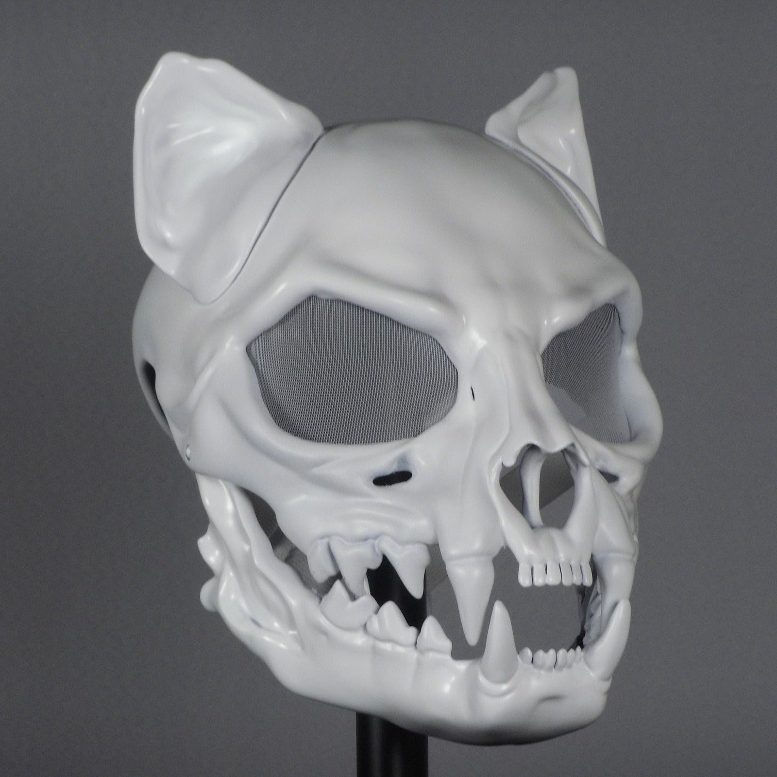 Cat Skull Mask White with Moving Jaw