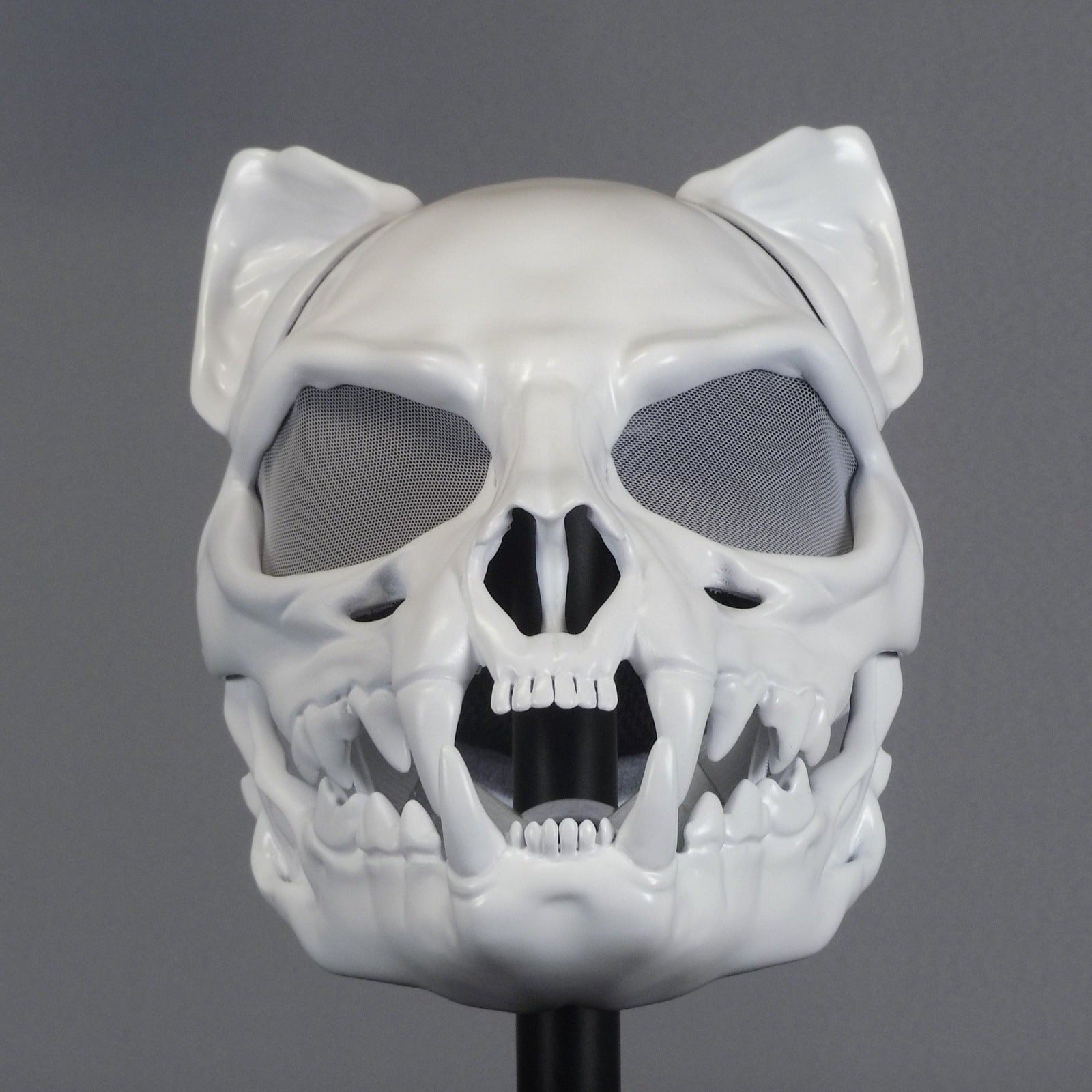 Cat Skull Mask White with Moving Jaw