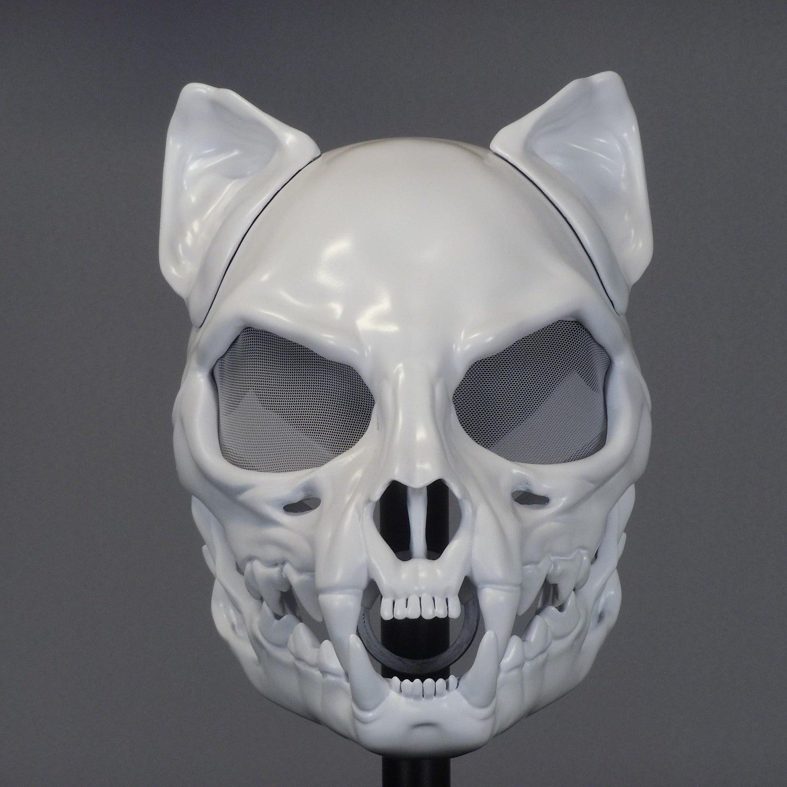 Cat Skull Mask White with Moving Jaw