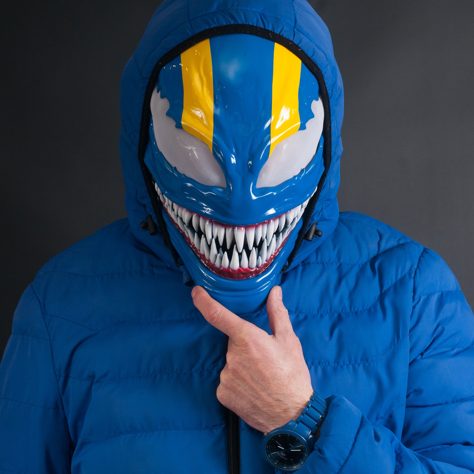 Custom Symbiote Helmet-Mask Blue&Yellow