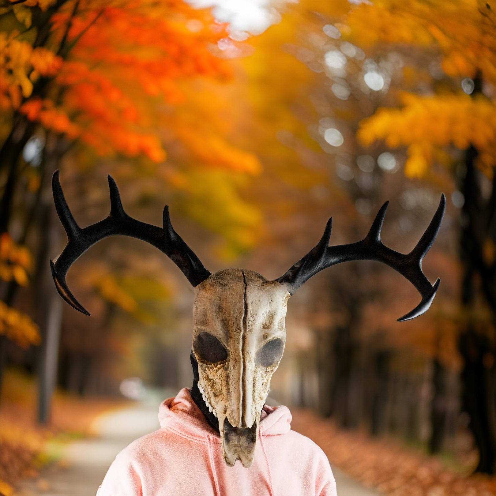 Deer Skull Mask with Large Black Antlers / Halloween Mask