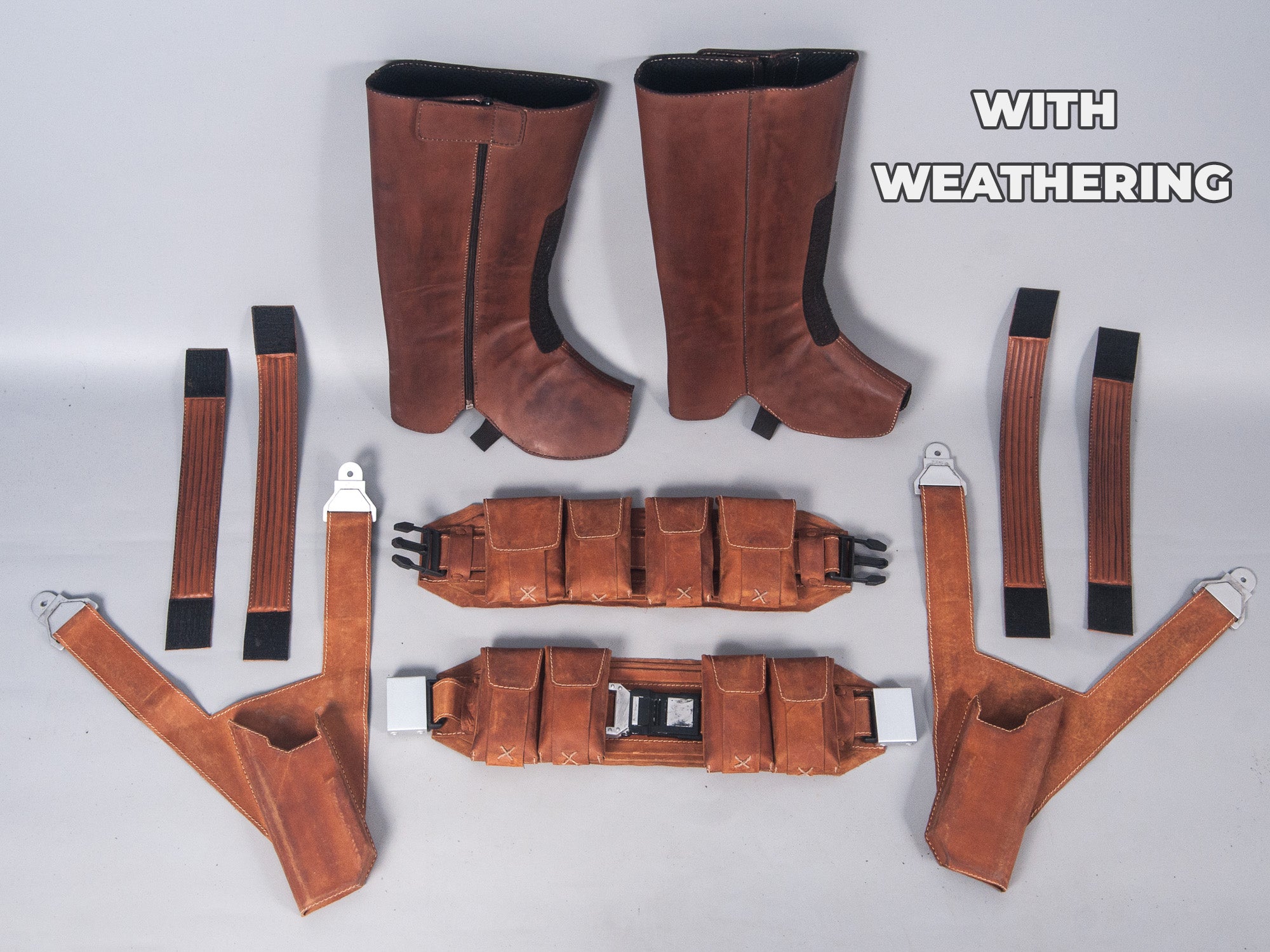 Bo-Katan Leather Parts Cosplay Belt, Holster, Boot Pads