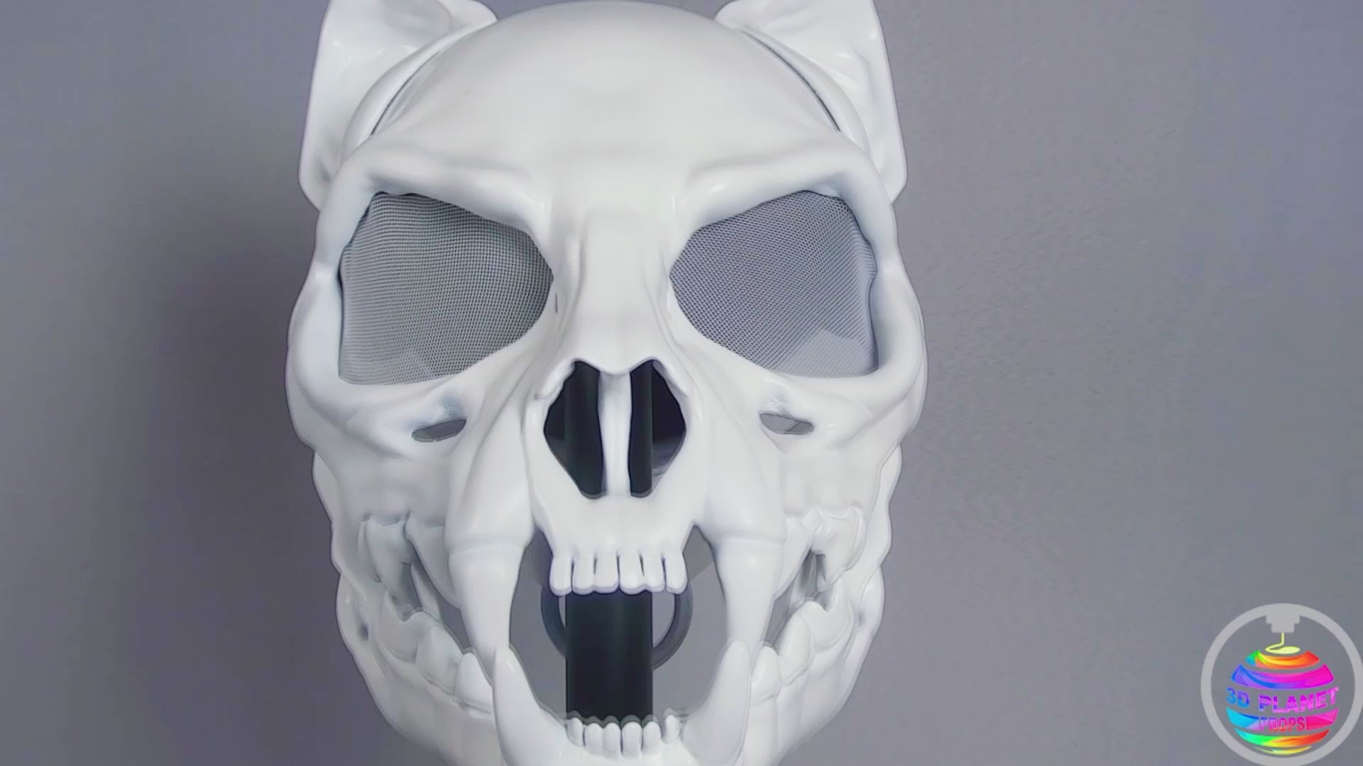 Cat Skull Mask White with Moving Jaw