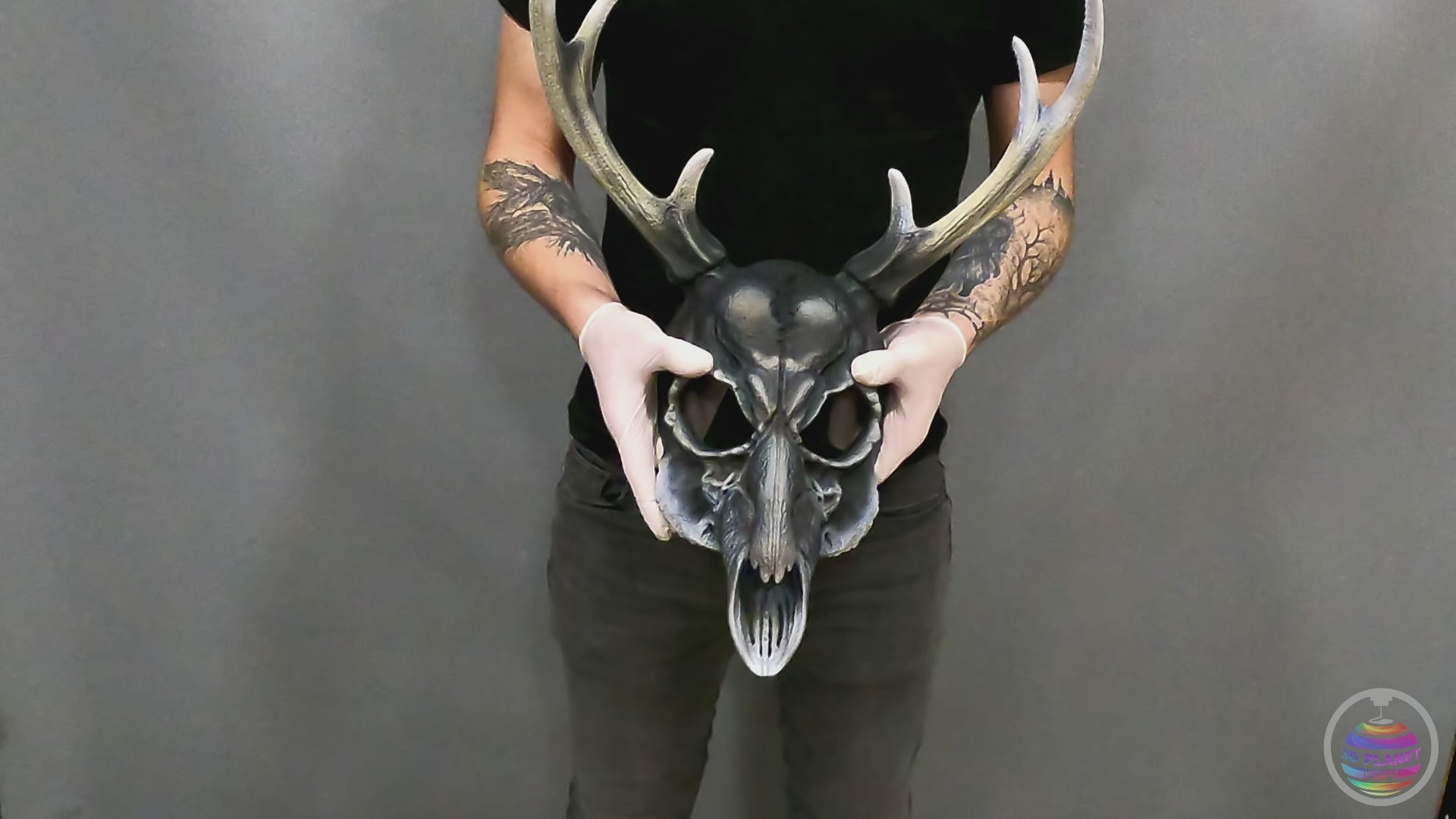 Deer Skull Mask Gray with Horns