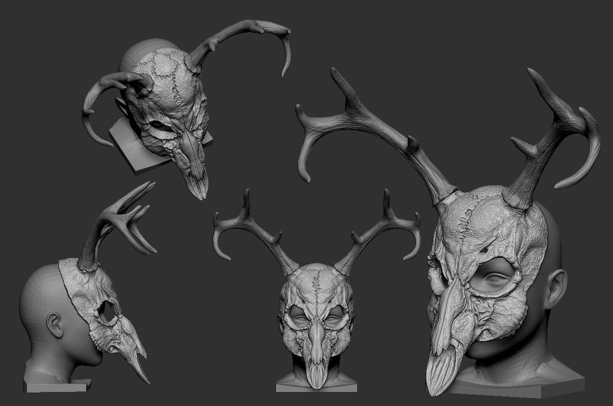 Deer Skull Mask 2 Horns 3D Model STL file