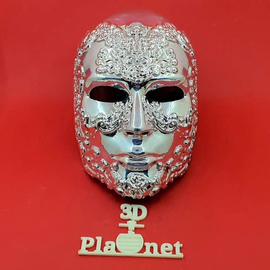 Festival Venetian Mask Unique Design - 3D Planet Props Chrome (Silver)