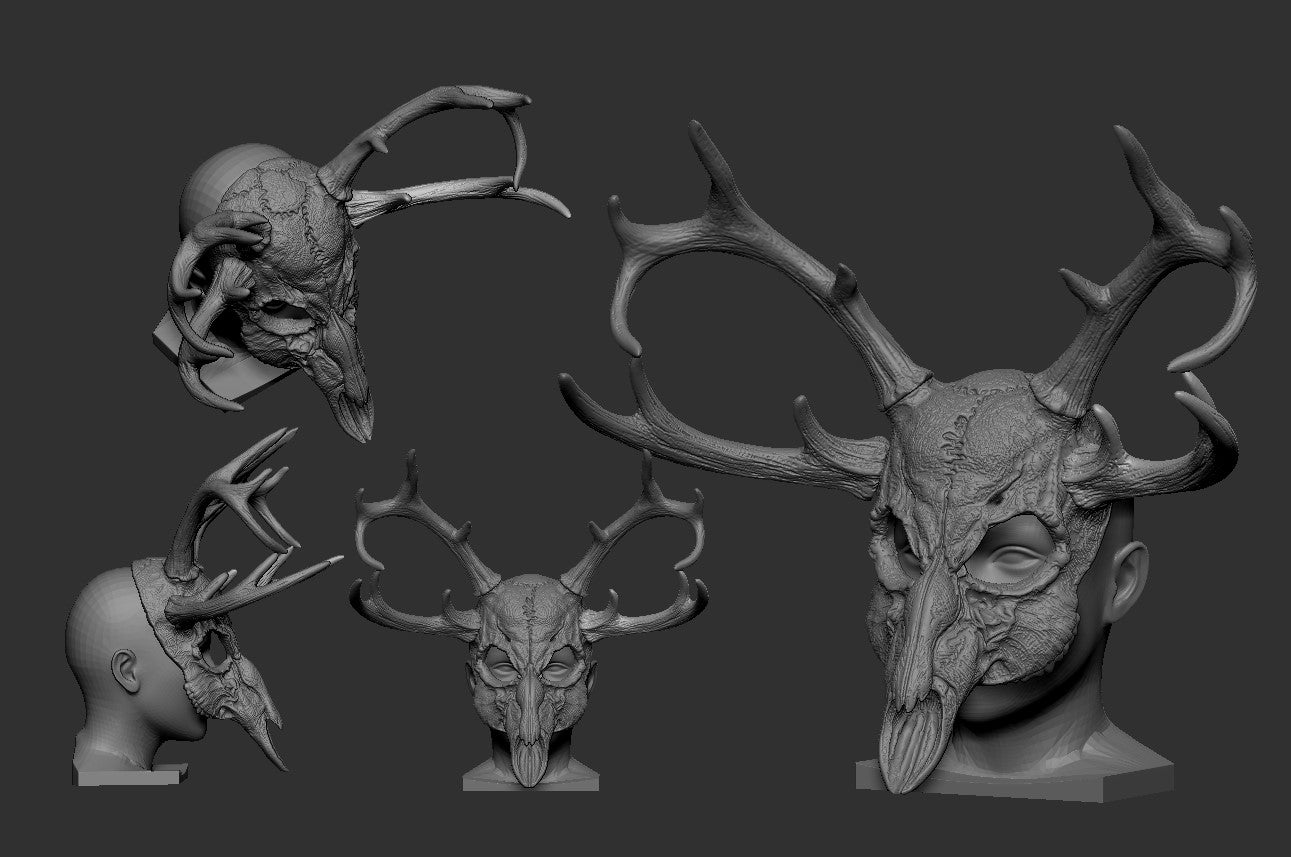 Deer Skull Mask 4 Horns 3D Model STL file